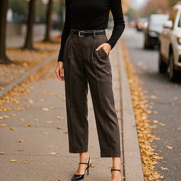 NWT ALC Franklin Tweed Pants Wool Blend Plaid Brown Charcoal Check Size 4 - Picture 1 of 9